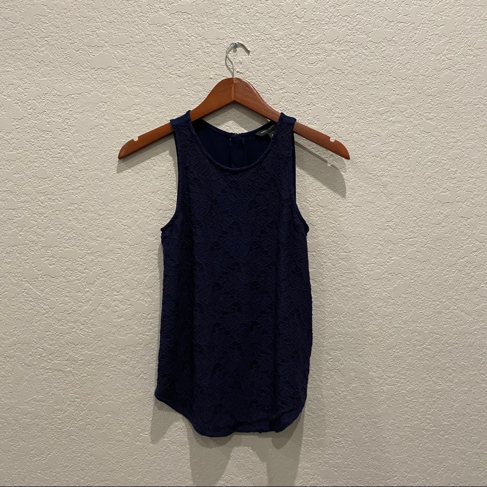 Navy lace front zip back tank top